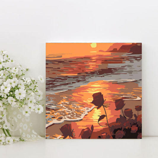 Atardecer en la playa - Kit pintar por números 20x20cm