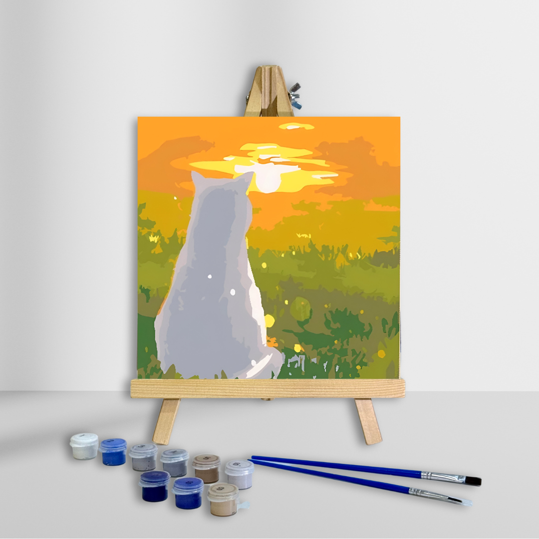 Atardecer Gatuno - Kit pintar por números 20x20cm